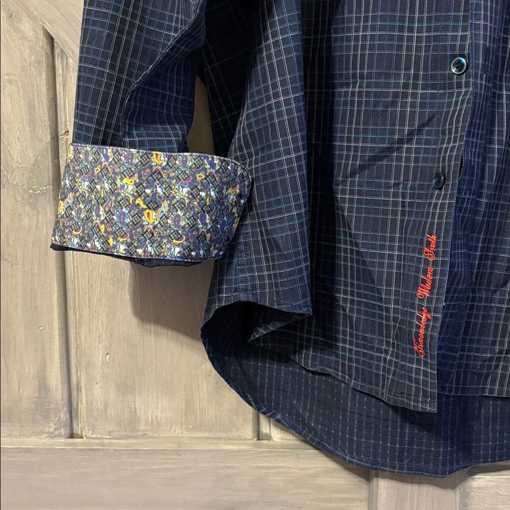 Robert Graham Blue Plaid Button Down‎ flip cuff Size L
